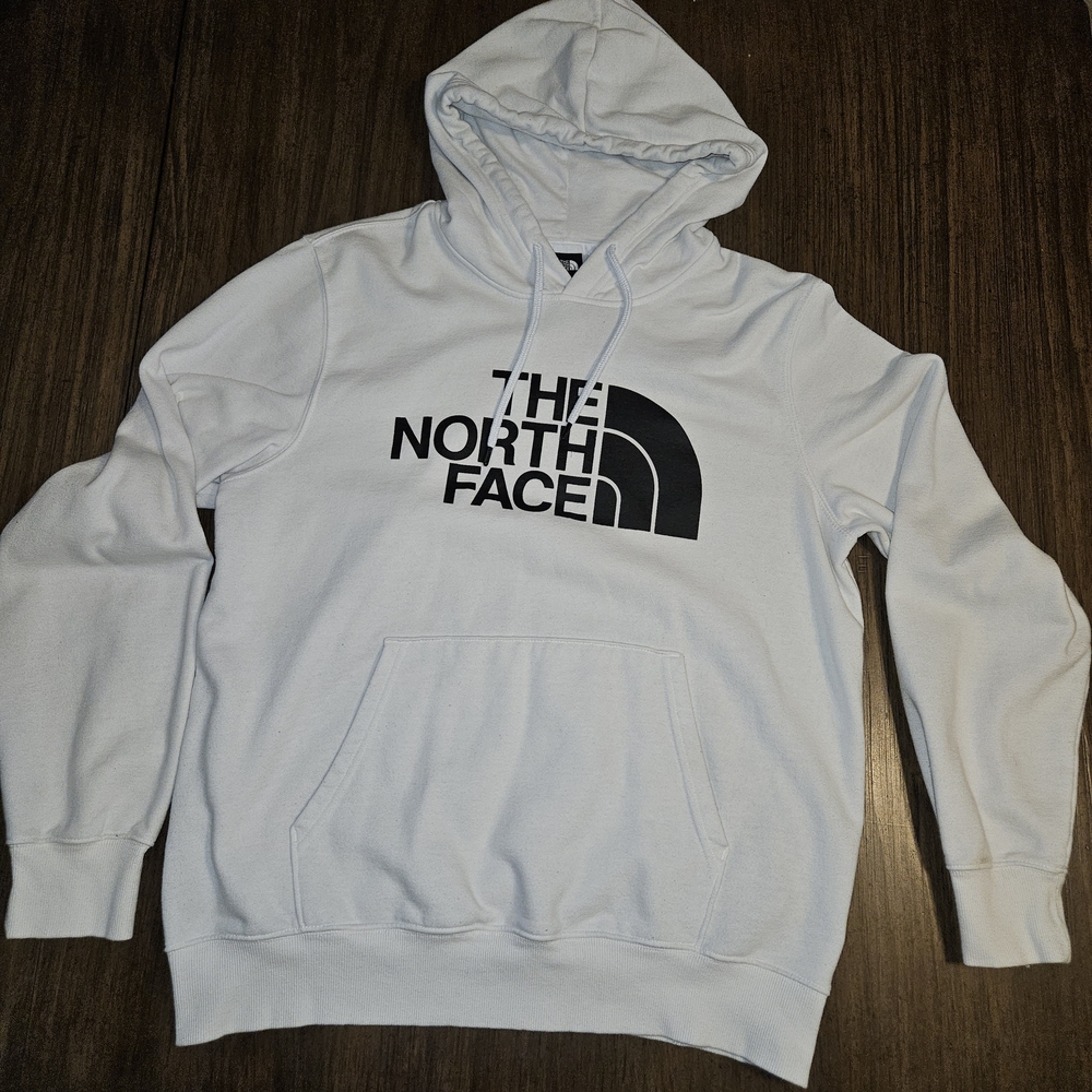 The North Face White Hoodie with Black Logo Size L